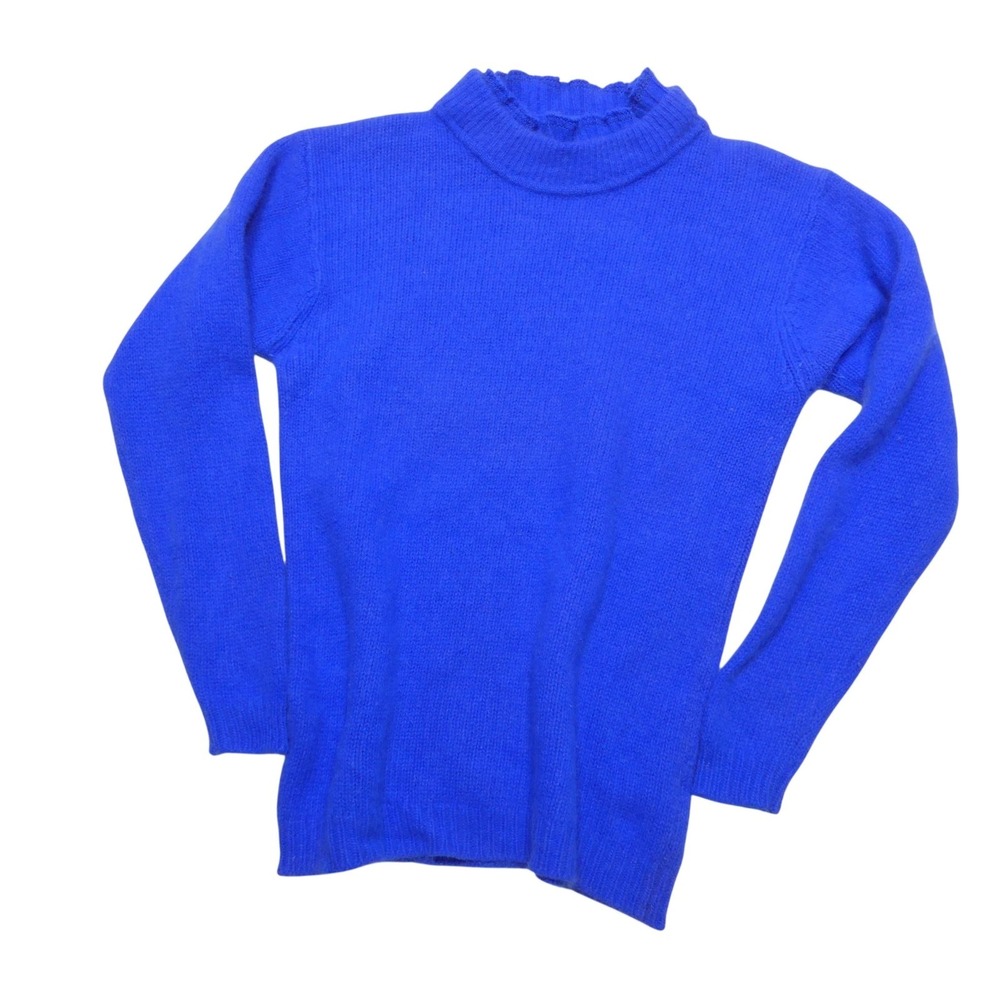 Vintage Summit Hill Sweater Womens Medium Blue Lambswool Angora Mock Neck Knit